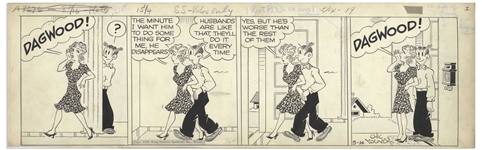Chic Young Hand-Drawn Blondie Comic Strip From 1945 Titled Hike and Seek! -- Dagwood Breaks the Fourth Wall in This Fun Strip